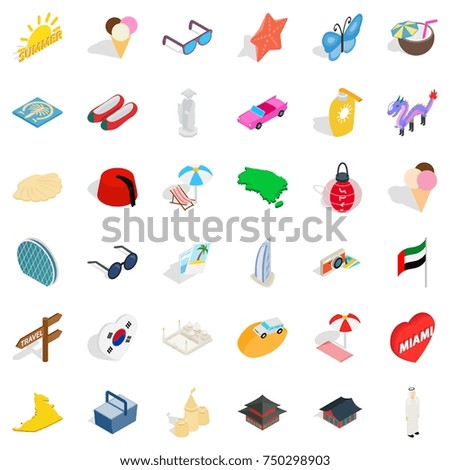 Hotel icons set. Isometric style of 36 hotel vector icons for web isolated on white background