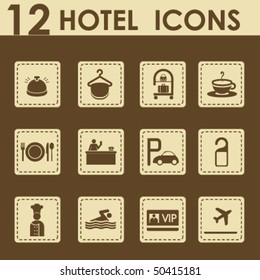 Hotel icons set in retro style - Travel Icons