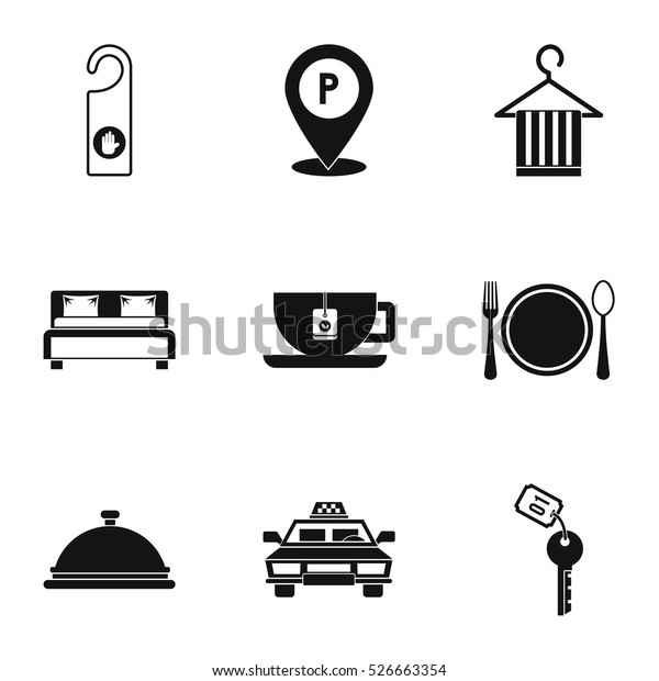 Hotel icons set. Simple illustration of 9 hotel\
vector icons for web