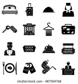 Hotel icons set in simple style. Hotel accommodation services set collection vector illustration
