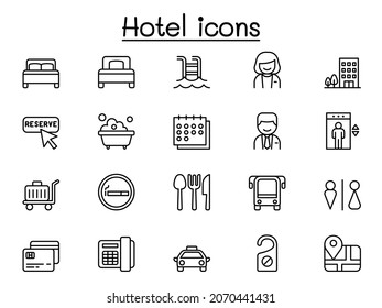 Hotelsymbole im dünnen Stil