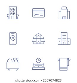 Hotel icons set. Thin Line style, editable stroke. hotel, hotel key, location, room service, sleep, villa, towel.