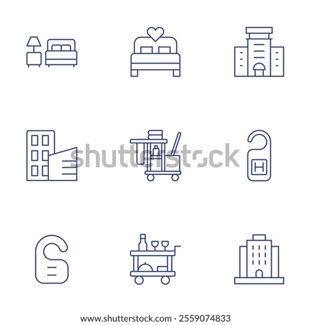 Hotel icons set. Thin Line style, editable stroke. accomodation, bed, building, cleaning cart, door hanger, food trolley, hotel, hotel sign, resort.