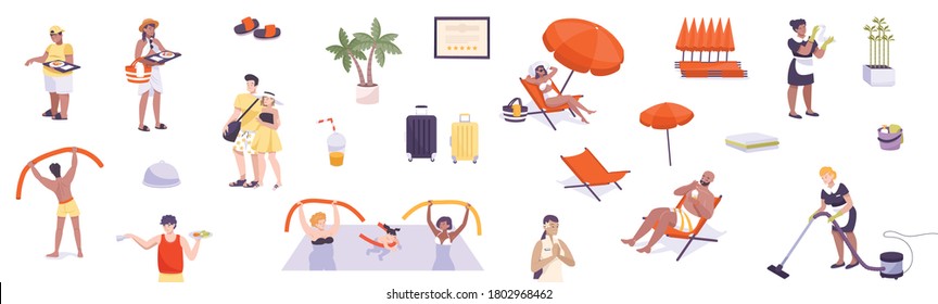 Hotel icons set with traveling symbols flat isolated vector illustration