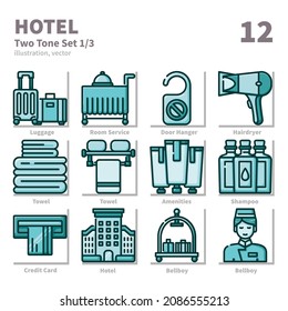 Set für Hotelsymbole, Zwei Töne, Vektorgrafik und Illustration 1