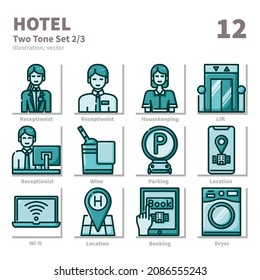 Hotel icons set, Two tone, vector and illustration set 2