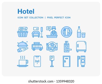 Hotel Icons Set. UI Pixel Perfect Well-crafted Vector Thin Line Icons. The illustrations are a vector.