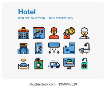 Hotel Icons Set. UI Pixel Perfect Well-crafted Vector Thin Line Icons. The illustrations are a vector.