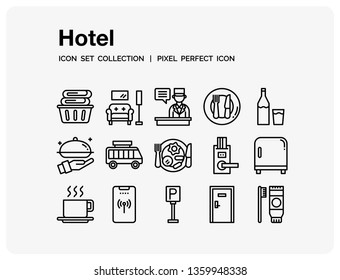 Hotel Icons Set. UI Pixel Perfect Well-crafted Vector Thin Line Icons. The illustrations are a vector.