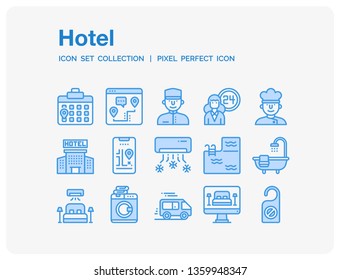 Hotel Icons Set. UI Pixel Perfect Well-crafted Vector Thin Line Icons. The illustrations are a vector.