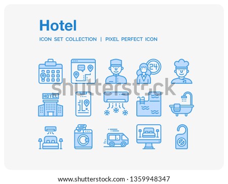 Hotel Icons Set. UI Pixel Perfect Well-crafted Vector Thin Line Icons. The illustrations are a vector.