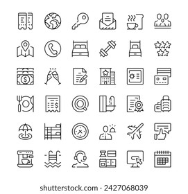 Hotel icons set. Vector line icons. Black outline stroke symbols