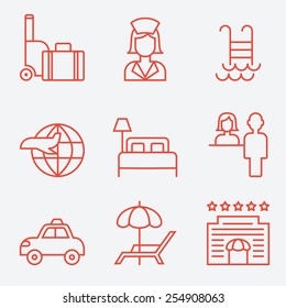 Hotel icons, thin line style, flat design