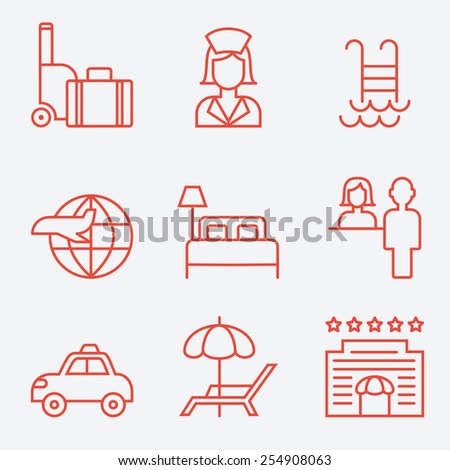 Hotel icons, thin line style, flat design