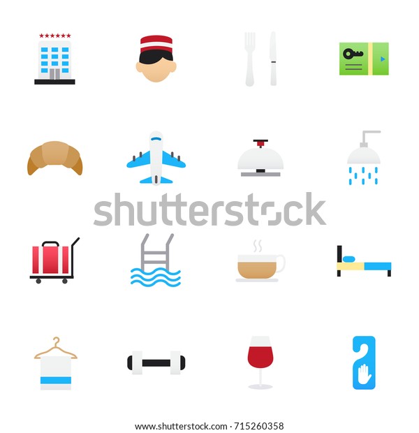 Hotel Icons and Travel Icons. Set of\
Business Vector Illustration Color Icons Flat\
Style.