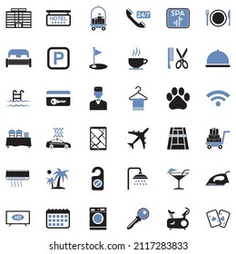 Hotel Icons. Diseño Plano De Dos Tonos. Ilustración vectorial.