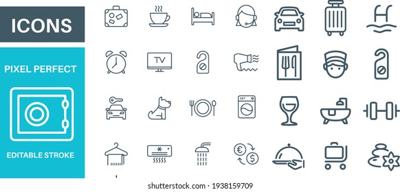 Hotel Icons vector design outline on white background 