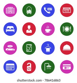 Hotel Icons. White Flat Design In Circle. Vector Illustration. 