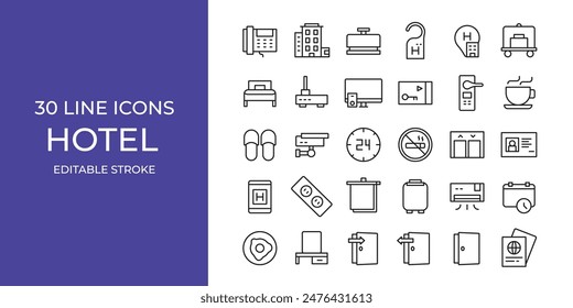 Hotel illustration stock editable stroke. door, location, passport and more