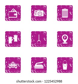 Hotel industry icons set. Grunge set of 9 hotel industry vector icons for web isolated on white background