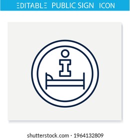 Hotel Information Symbol Line Icon. Hotel Location. Helpdesk Sign. Public Place Navigation. Universal Public Building Signs Concept. Isolated Vector Illustration. Editable Stroke 