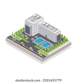 Hotel isometric illustrated on background