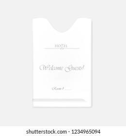 Hotel Key Card Holder. Hospitality Keycard Sleeve. Vertical White Paper Envelope. Vector Template.