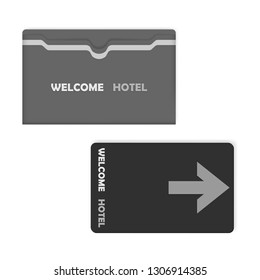 Hotel key card with keycard sleeve holder, mockup. Horizontal envelope with top slot. Vector template.