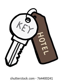 hotel key / cartoon vector and illustration, hand drawn style, isolated on white background.