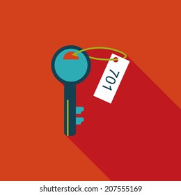 hotel key flat icon with long shadow