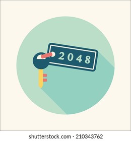 hotel key flat icon with long shadow
