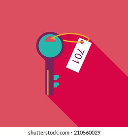 hotel key flat icon with long shadow