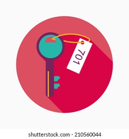 hotel key flat icon with long shadow