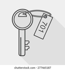 hotel key flat icon with long shadow, line icon