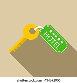 Hotel key icon in flat style