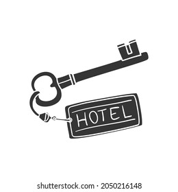 Hotel Key Icon Silhouette Illustration. Vacations Vector Graphic Pictogram Symbol Clip Art. Doodle Sketch Black Sign.