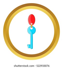 Hotel key vector icon in golden circle, cartoon style isolated on white background