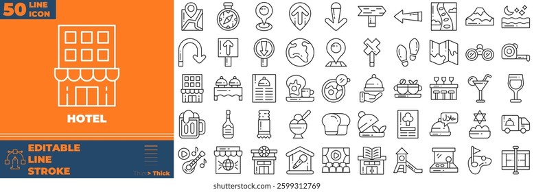 Hotel Line Editable Icons set. Vector illustration in modern thin line style of hotel icons: hotel, room, dinig, etc
