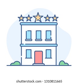 Hotel line icon. Hotel building outline illustration.
