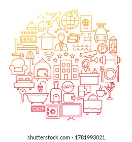Hotel Line Icon Circle Design. Vector Illustration of Outline Poster.