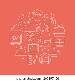 hotel line icon circle set