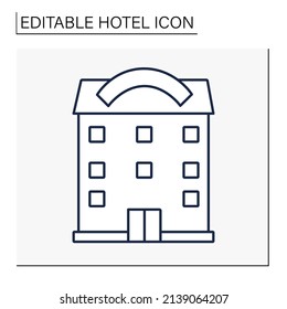 Hotel Line Icon. Lodging To Travelers Or Permanent Residents With Restaurants, Meeting Rooms, Stores. Available To General Public. Living Place Concept. Isolated Vector Illustration. Editable Stroke