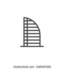 Hotel line icon, outline vector sign, linear style pictogram isolated on white. Modern architecture building symbol, logo illustration. Editable stroke