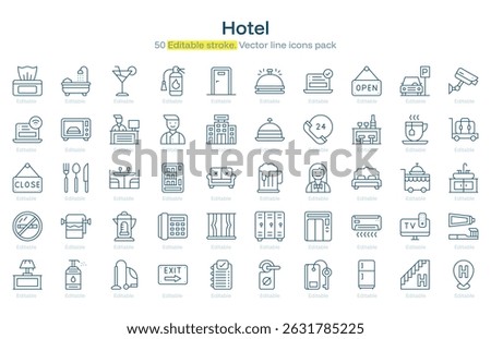 Hotel line icon pack. Hotel Stroke icon set. Editable Stroke icon
