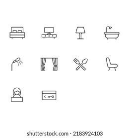 Hotel line icon set. Editable vector stroke.