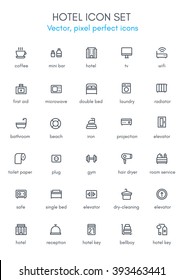 Hotel line icon set. Pixel perfect fully editable vector icon suitable for websites, info graphics and print media.