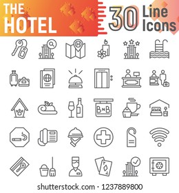 Hotel line icon set, service symbols collection, vector sketches, logo illustrations, hostel signs linear pictograms package isolated on white background, eps 10.