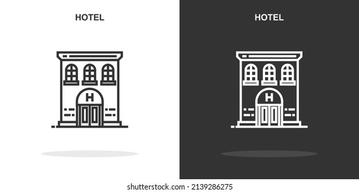Symbol der Hotellinie. Einfaches Umriss-Style.Hotel Linearzeichen. Vektorgrafik einzeln auf weißem Hintergrund. Bearbeitbarer Strich EPS10