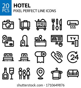 iconos de la línea de hotel agrupan píxel perfecto
