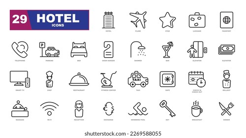 Hotel line icons collection. Perfect for a website.